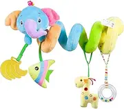 Car Seat Toy, Baby Activity Spiral Plush Hangings Stroller Crib pram Toy Accessories for boy or Girl(Blue-Elephant)