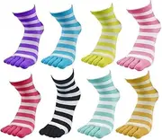 [Zhiyu666] Women Five Finger Toe Socks,Womens Socks Multipack Ladies Socks,Soft Casual Breathable Knit Socks,Striped Cotton Five Finger Running Socks Size 4-8,6 pairs, Multicolor, 4.5-9 US