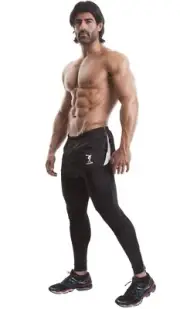 DEMIG Mens Compression Leggings 2-in-1 with Shorts- Black