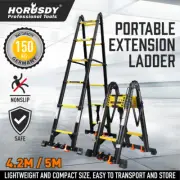 4.2/5M Telescopic Aluminium Ladder Extendable Telescope Folding Step Ladder New