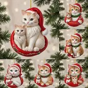 6 Cat Ornaments Cat Decorated Christmas Tree Santa Hat Cat Decorated With Tree