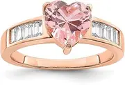 [JewelryWeb] 925 Sterling Silver Rose Plated Crystal Love Heart and White CZ Simulated Diamond Baguette Ring Statement-Ring for Women