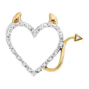 14k White Gold Round Diamond Devil Horn Naughty Heart Pendant 1/20 Cttw