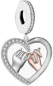 [Mon & Sons] Pinky Swear Promise Friends Mum Mother Daughter Love Heart Charm Bead Pendant 925 Sterling Silver Dangle Compatible With Pandora Charm Bracelet, Metal