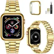 MioHHR Solid Stainless Steel Band Compatible with Apple Watch 45mm 44mm 42mm 41mm 40mm 38mm, Metal Strap for iWatch Series 7 6 5 4 3 2 1 SE Women and Men