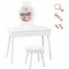 Kids Vanity Dressing Makeup Table Stool Set Children Princess Mirror Drawer