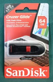 SANDISK CRUZER GLIDE USB FLASH DRIVE 2.0 3.0 64GB MEMORY STICK BRAND NEW!