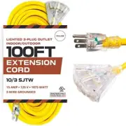 Lighted Outdoor Extension Cord with 3 Electrical Power Outlets - Yellow Cable