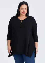 [Taking Shape] Taking Shape Ribbed Zip Neck Top Size 16 in Black - Plus Size Women's Clothing Black