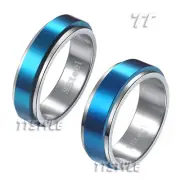TTstyle Stainless Steel Blue Stripe Spinner Band Ring Choose Size 6mm 8mm
