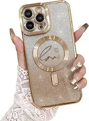 ELEPIK for iPhone 11 Pro Max Case with Camera Protector, [Full Camera Cover Protection] [Compatible with MagSafe] [Love Heart Plating] [Glitter Bling Plating] Clear Magnetic Slim Phone Case, Gold.