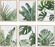 [HoozGee] Botanical Wall Art Prints Set of 6 Tropical Leaves Decor Plant Leaf Wall Art Canvas Prints for Wall Decor Green Wall Art Posters Set for Living Room Decor (8"x10" UNFRAMED)