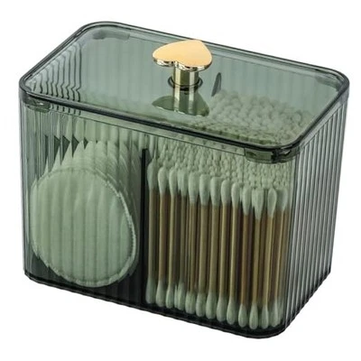 Qtip Holder Dispenser 3-Section Clear Cotton Swab/Pad/Ball Holder Green