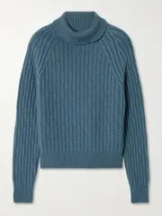 [Purdey] Purdey - Annabel Cable-knit Cashmere Turtleneck Sweater - Blue - large large Blue