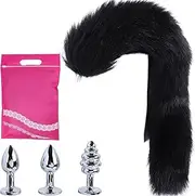 4 Pcs Training Anus Plug Plush Tail Anal Toy Fox Tail Anal Plug Detachable Butt Plug Furry Tail Buttpulg Cosplay Sex Toys For Couple Black
