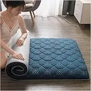 QiuShuiDr Futon Mattress, Portable Japanese Floor Mattress,Foldable Tatami Mat Roll Up Mattress Upgraded Soft Fluffy Foldable Bed Mattress Camping Mattress (Color : Blue, Size : 180x200cm), NH1215