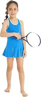 [Hedmy] Kids Girls Sleeveless Tennis Golf Pleated Dress with Shorts Activewear Set 2-Piece Workout Sports Outfit