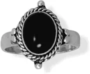 [JewelryWeb] 925 Sterling Silver Oxidized Rope Edge Black Onyx Bali Ring Hugging a 9.8mm X 7.5mm Band is 3.5mm Indonesia-Band Style-Ring for Women and Men