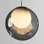 CJLWSLCO Simple Creative Island Pendant Light Smoky Gray Glass Shade Ceiling Hanging Fixture Globe Modern Suspension Lighting Small Chandelier for Kitchen Island Bedroom Dining Table G9 Socket Black
