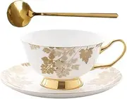 CFLNYC Breakfast Tea Cup with Saucer and Spoon Set, Fine Bone China Coffee Cup for Home Kitchen Tea Party, 8.1oz/240ml (Color : Beige, Size : 8.1oz)