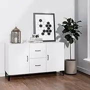 High Gloss White Sideboard with Ample Storage, 100x36x60 cm, Engineered Wood Buffet Cabinet for Living Room, Dining Area, or Entryway - 2 Doors 2 Drawers and Stylish Design