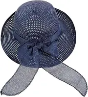 [WRITWAA] Hat Fashionable Hat Wide Brim Straw Woven Sun Cap for Women Straw Protection Hat Blue