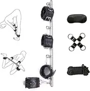 Spreader Bar Bondage Restraints Kit Handcuffs Sex Toys with Hogtie Blindfold Rope for Couples Adults SM Games (Silver)