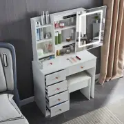 Modern Dressing Table Stool Vanity Desk Set White 6 Drawers & LED Makeup Mirror