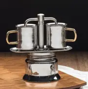 Garrett Wade stovetop DOUBLE Espresso Maker + 2 Espresso Cups - Stainless Steel