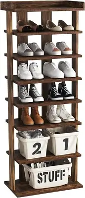 HOMEFORT 7-Tier Wood Shoe Rack, Double Rows 7-Tier Shoe Shelf, Shoe Storage Stan