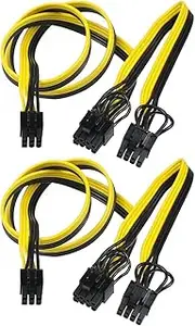 JMT 2 Pack 6 Pin Male to Dual 8 (6+2) Pin Male PCI Express Power Adapter Extension Cable for Graphics Card Module Line 18AWG 6P to Dual 8p Splitter Ribbon Cable