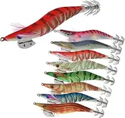 8pcs Squid Jig Hard Fishing Lures Artificial Spinner Lures Kit Jig Hook Shrimps Prawn Luminous Tail Glow in Dark