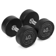 Titan Fitness 40 LB Set Round Urethane Dumbbells, 32mm Medium Volcano Knurling
