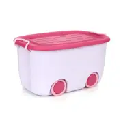 Large Storage Bin with Lid Stackable Toy Storage Organizer with Wheel Clothes...