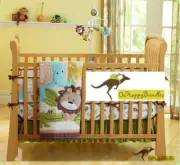New Baby Boy 3 Pieces Green Jungle Lion Nursery Bedding Crib Cot Set