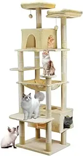 VAKA Cat Tree 184cm Tower for Indoor Cats with Hammock, Scratching Posts & Condos – Multi-Level Activity Centre with Perch Beds & Detachable Covers
