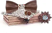 [GerRit] Men's Bow Tie Wooden Bow Tie Men's Wedding Wooden Bow Tie Cufflinks Set for Party, Business