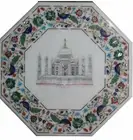 18" Marble side Table top handmade floral inlay semi precious stones art work
