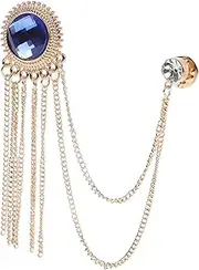 [CATIEBYE] Vintage Tassel Brooch Pin for Men Elegant Lapel Pin Accessory for Suits Coats and Formal Wear Gold with Sapphire Decoration Festivals and Special Occasions