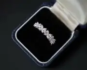Pave CZ Silver SP Flower Lucky Clover Promise Band Ring RS78