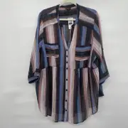Torrid Emma Babydoll Chiffon Tunic Blouse Striped Black Pink Blue Top Women's 3X