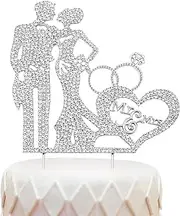 Wedding Cake Topper, Zinc Alloy Engagement Cake Topper Rhinestone Shining Wedding Topper for Cake Bride and Groom Cake Topper for Wedding Anniversary (Silver, Mr. & Mrs.)