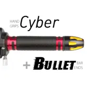 KiWAV Motorcycle Cyber grips Red with Bullet Bar Ends Gold/Black