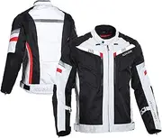 Motorbike Jacket Suit for Men, Warm Reflective Motorbike Jacket, Motocross Clothing, with Removable Lining, Ce Armored, All-Season Biker Jacket, for Motorbike Riding(Size:XL,Color:Off White)