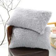 Light Grey Faux Fur Pillowcase Set - Crystal Velvet Plush Throw Pillow Covers, B