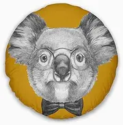 Designart Koala with Glasses and Bow Tie' Contemporary Animal Throw Round Cushion Pillow Cover for Living Room, Sofa 16"