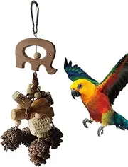 Furtryvl Bird Chew Toy - Dangling Wooden Bird Toys with Pine Cones - Wooden Parrot Toys, Funny Bird Cage Accessories for Home, Travelling