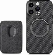 RUNGOS for iPhone 15 Pro Max Case Magsafe, with Magnetic Wallet & Card Holder (Carbon Fiber Texture) [Stable Magnetic] [10Ft Drop Tested] Shockproof for iPhone 15 Pro Max Wallet Case 6.7'' 2023, Black