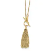 14k Yellow Gold Cable Chain Tassel Toggle Necklace SF2297-18
