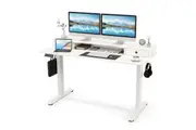 Giantex 140cm Electric Lift Table Height Adjustable Stand Up Desk Office Computer Desk White